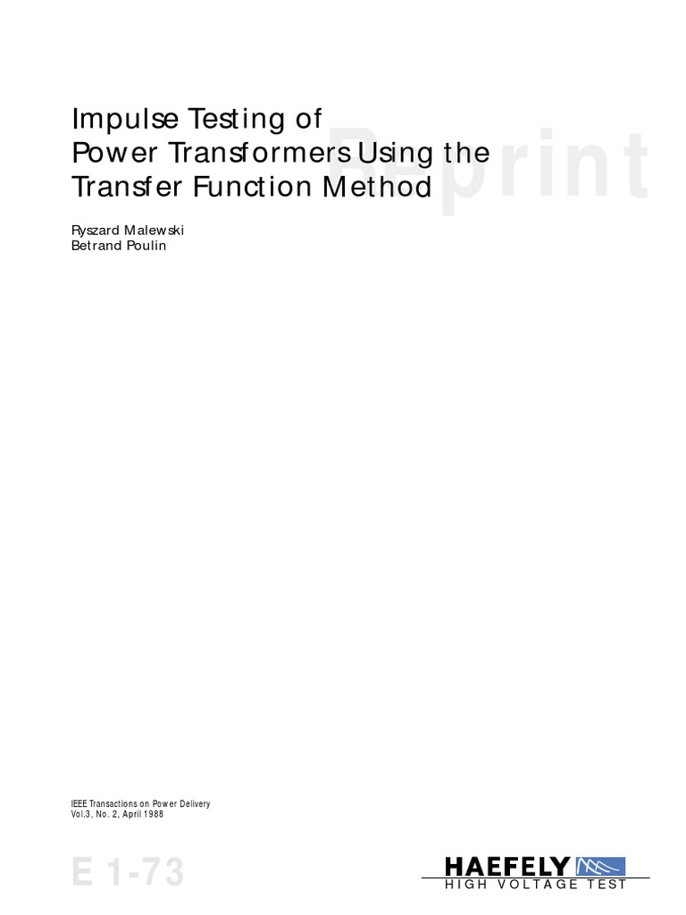 Impulse Testing of Power Transformers Use Transfer Function Method PDF ...