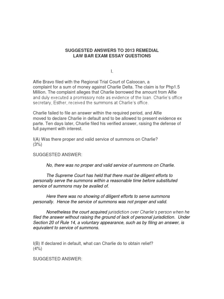 Suggested Answers To 2013 Remedial Law Bar Essay Exam PDF Criminal