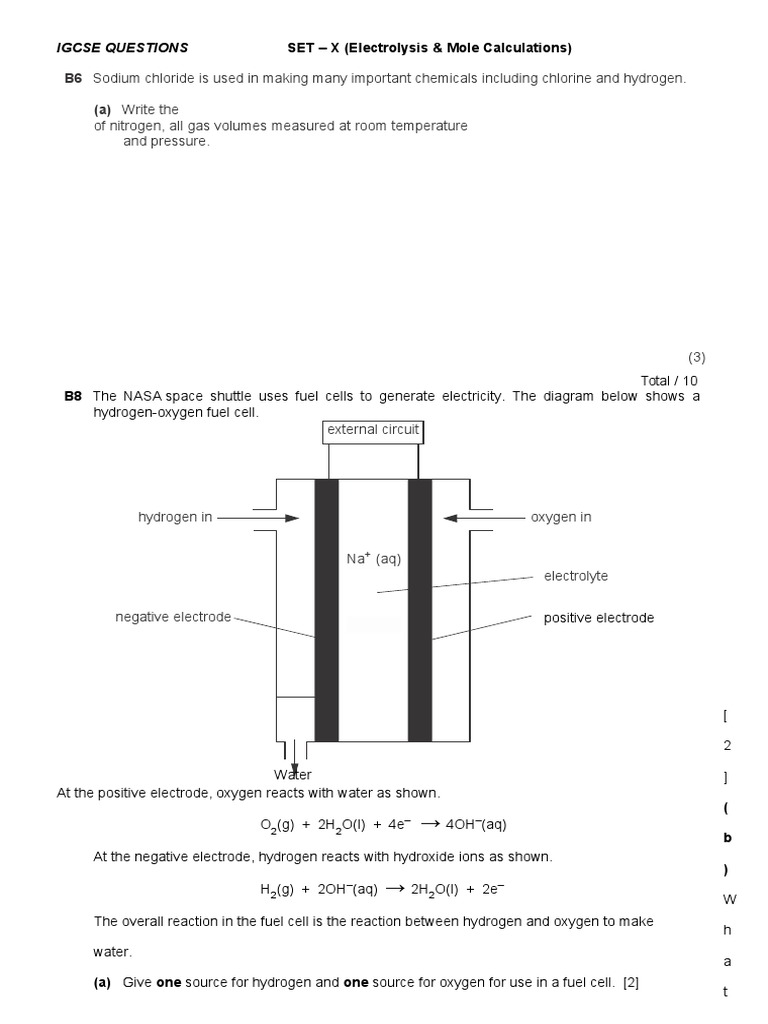 Electrolysis Chlorine Sodium