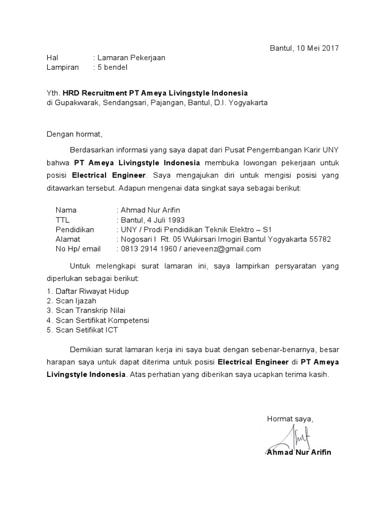 Contoh Surat Lamaran Kerja Pt Boyang Search Launch