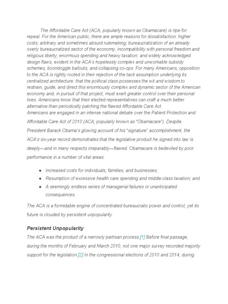 Critique of the Affordable Care Act | PDF | Patient Protection And ...