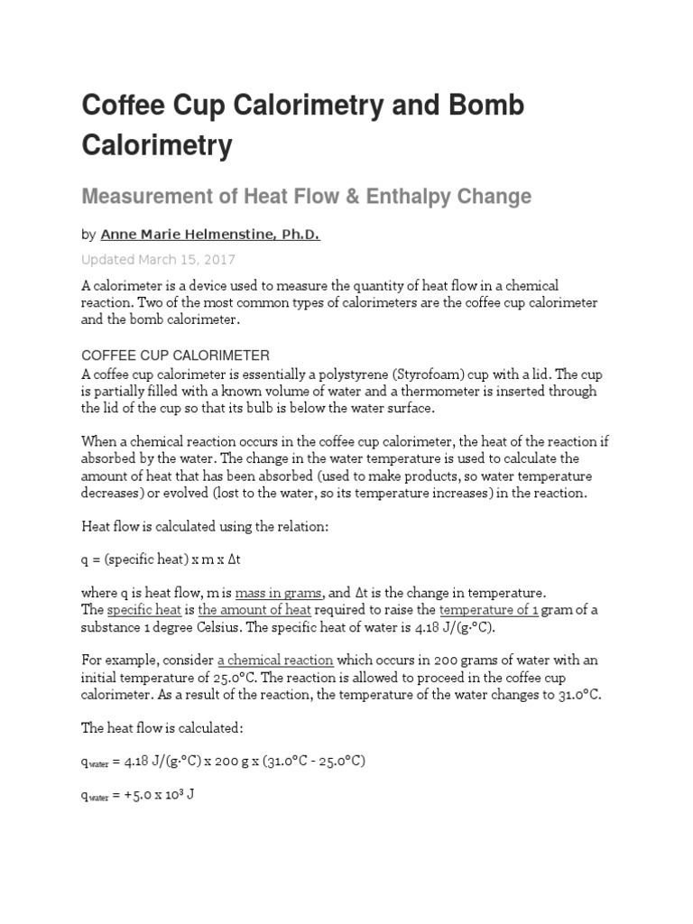Coffee Cup Calorimetry and Bomb Calorimetry Calorimetry