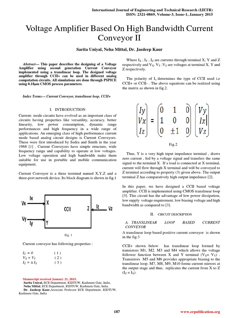 Voltage Amplifier Based On High Bandwidth Current Conveyor II | PDF ...