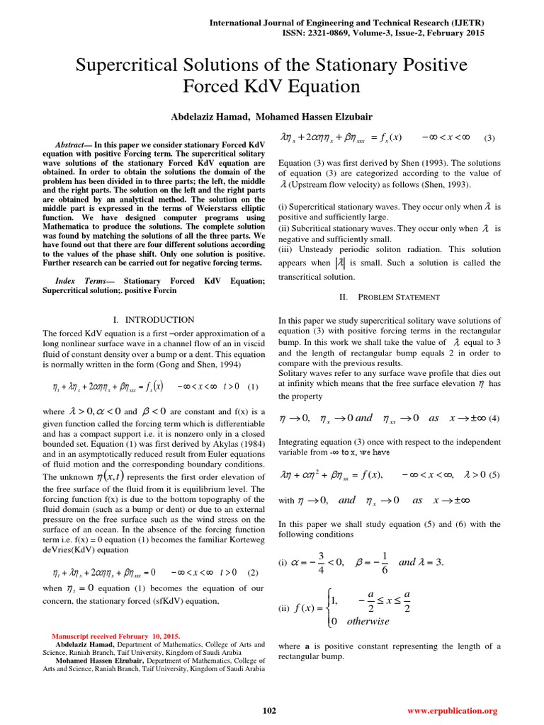 Supercritical Solutions of The Stationary Positive Forced KDV Equation ...