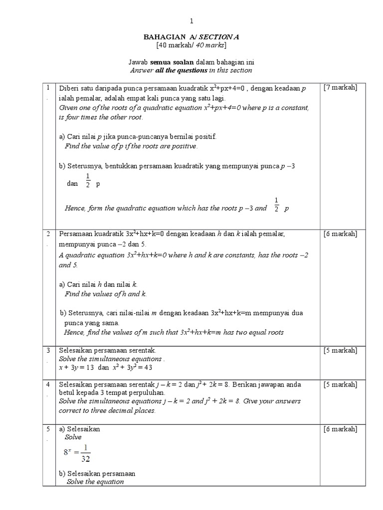 Add Maths Mid Term Form 4 2017 | PDF | Quadratic Equation | Logical Truth