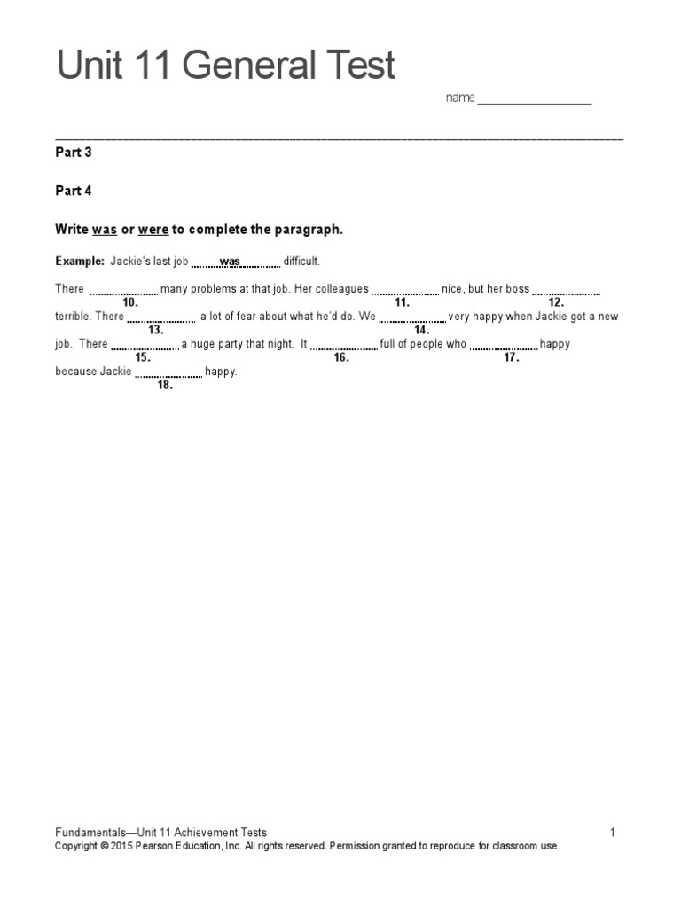 Top Notch Fundamentals Unit 11 Assessment PDF
