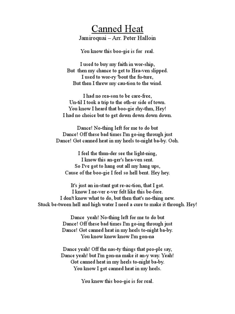 Canned Heat Lyrics Sheet Download Free PDF Leisure