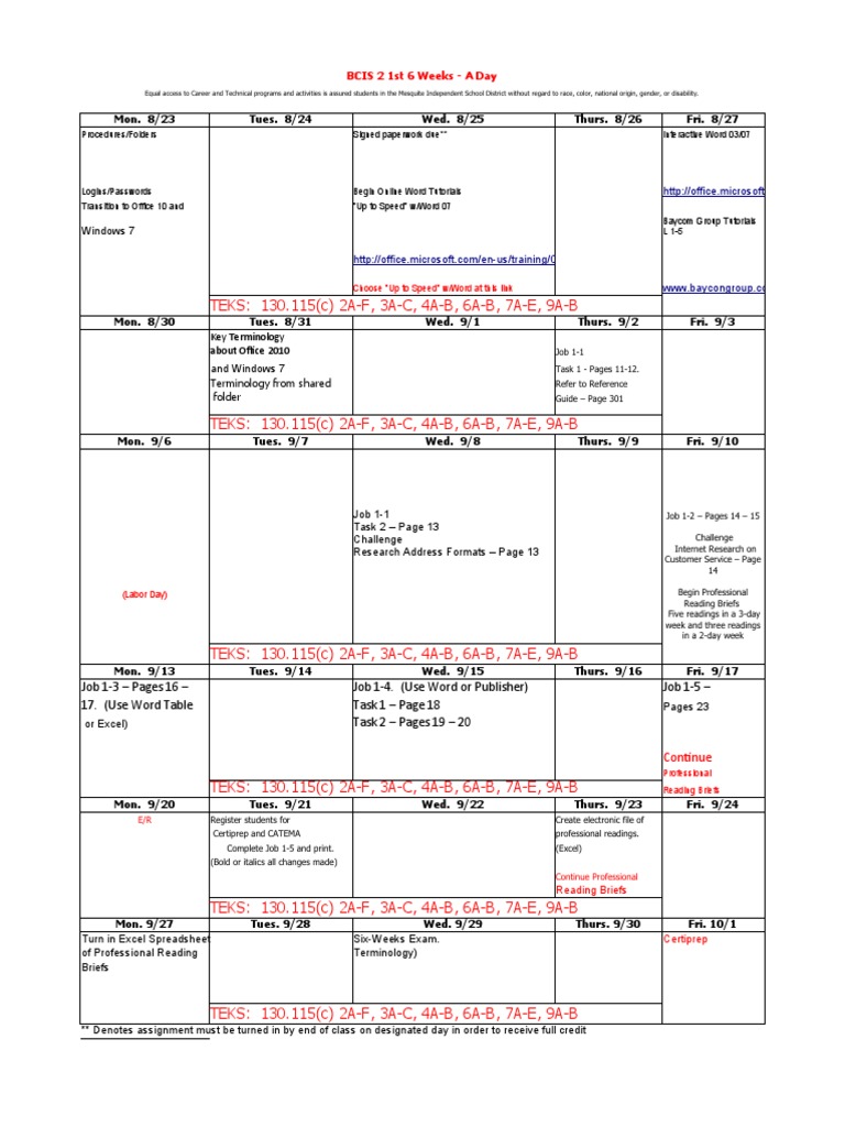 BCIS 2 Course Schedule and Assignments | PDF | Learning | Microsoft Excel