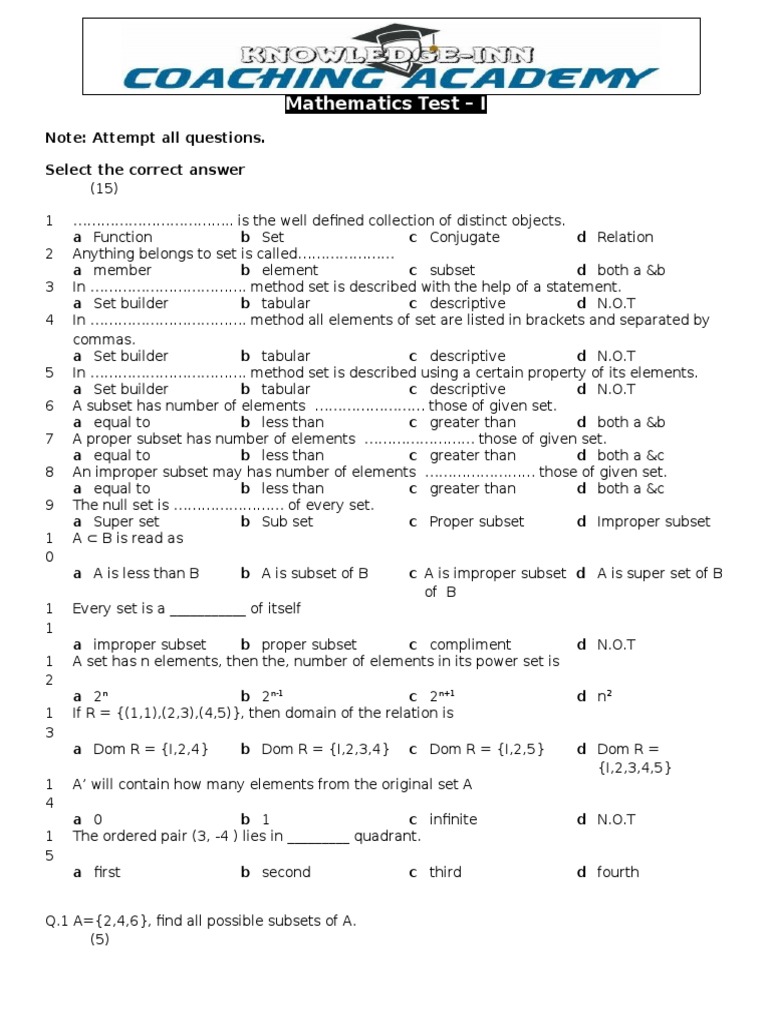 Set Test 1 | PDF | Ellipsis | Set (Mathematics)