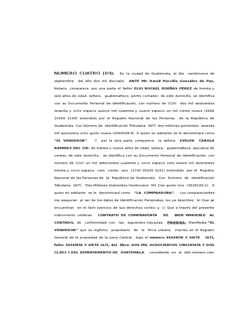 04 Contrato de Compraventa Al Contado Guatemala | PDF | Guatemala ...