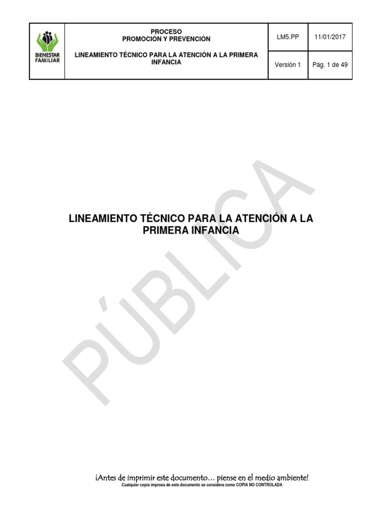 Lineamiento Técnico para La Atención A La Primera Infancia | PDF ...