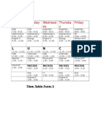 FORM 5 Time Table