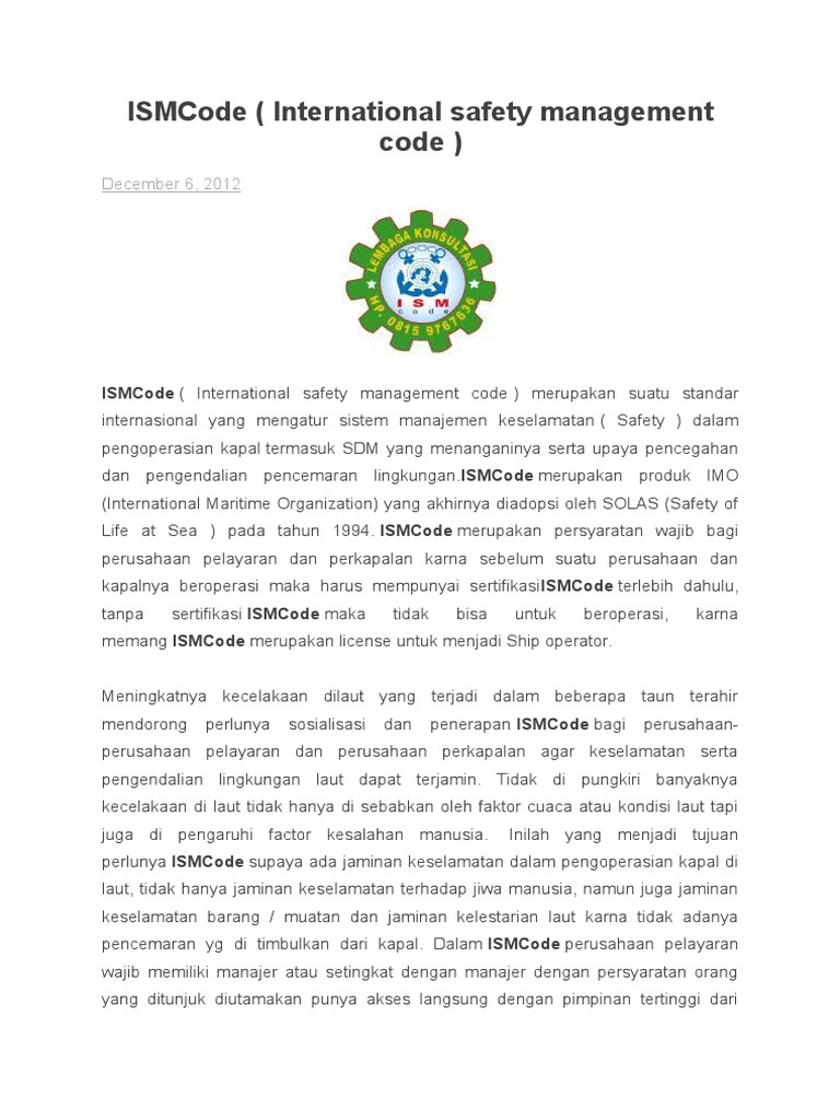 Penjelasan ISM Code | PDF