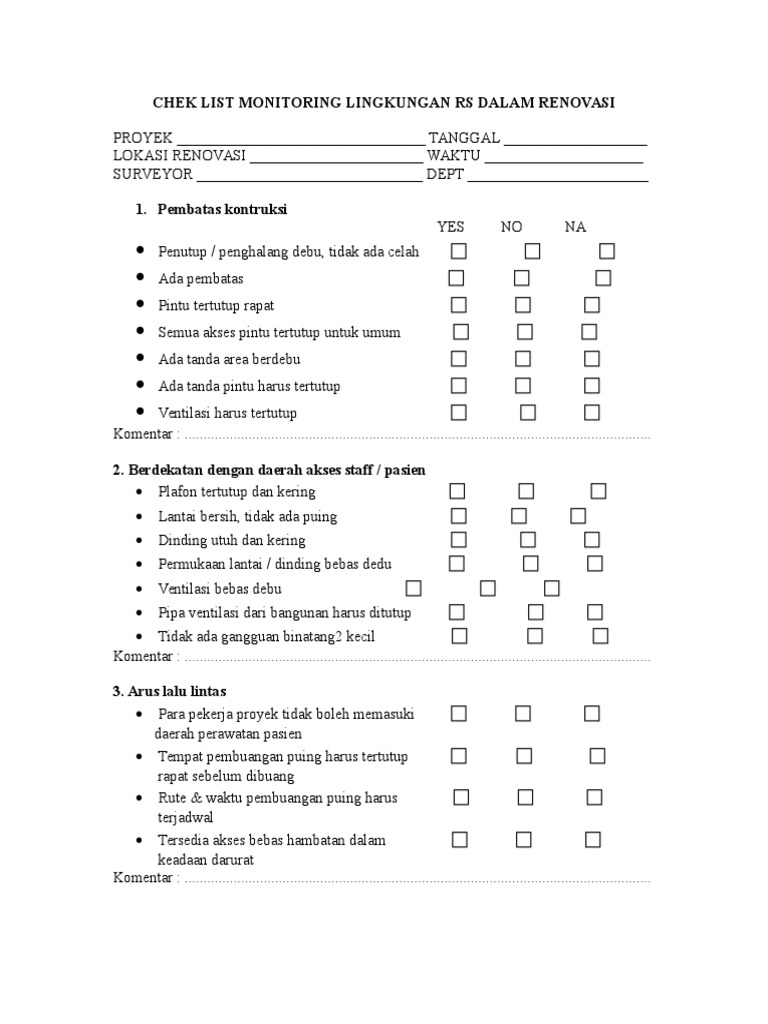 Chek List Renovasi Bangunan | PDF