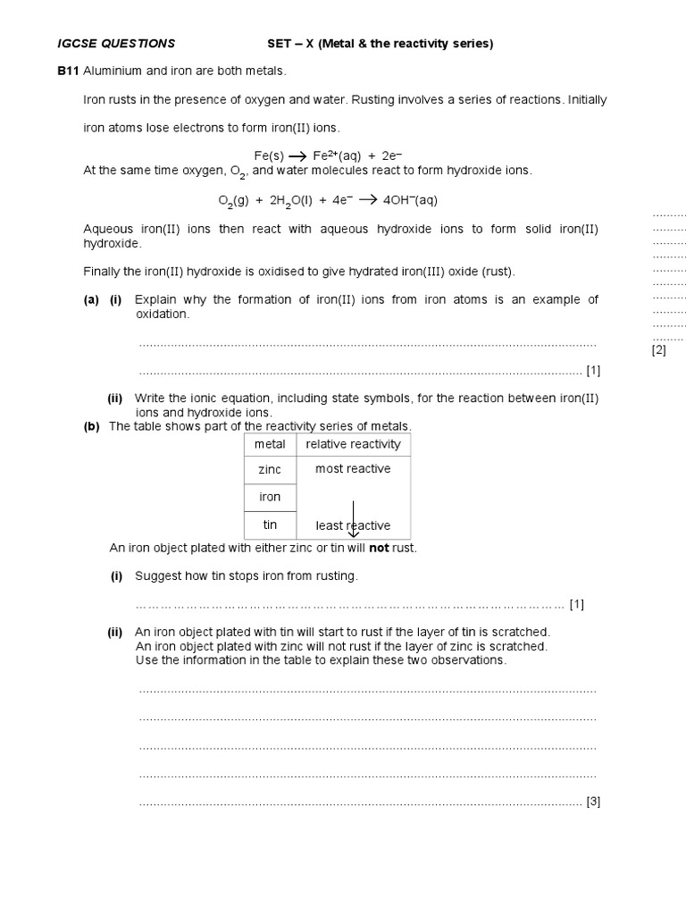 The Reactivity Series Magnesium Redox