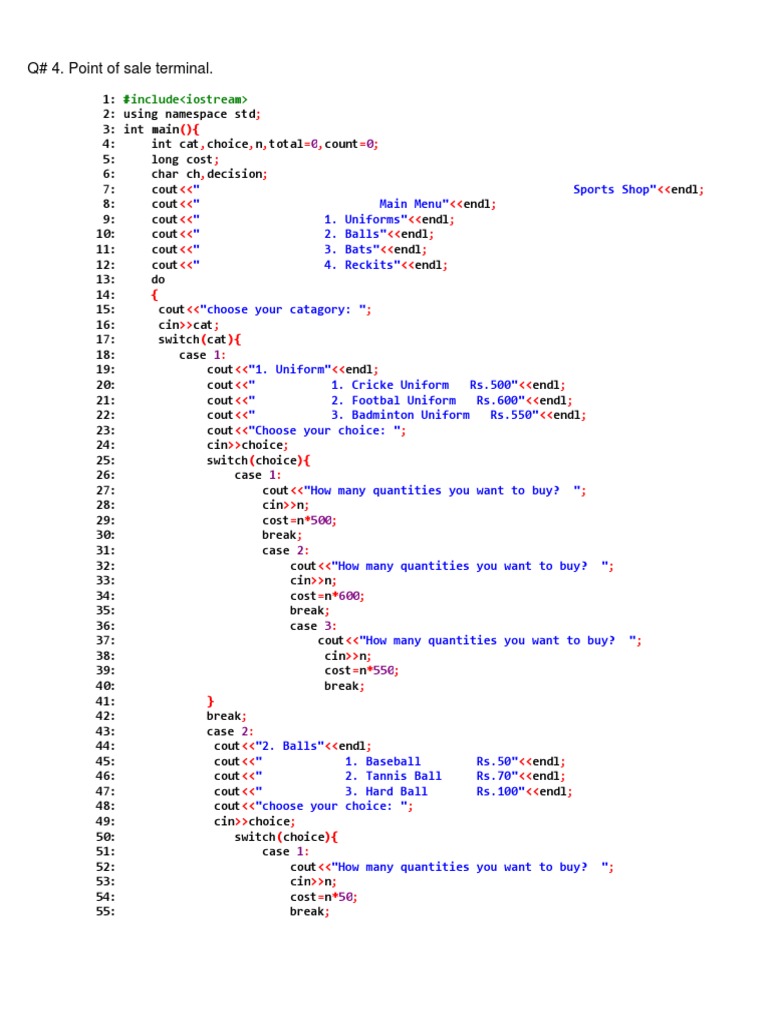 Point of Sale C++ Program PDF Cricket Leisure