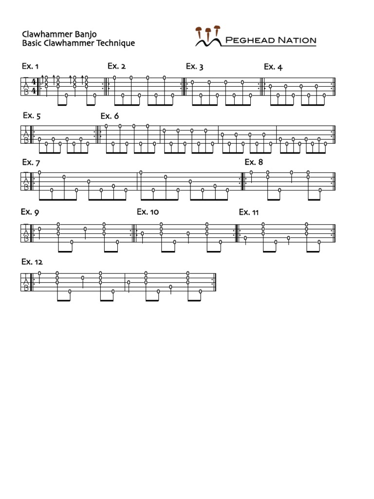 Clawhammer Banjo Basic Clawhammer Technique Ex. 2 Ex. 3 Ex. 4 PDF