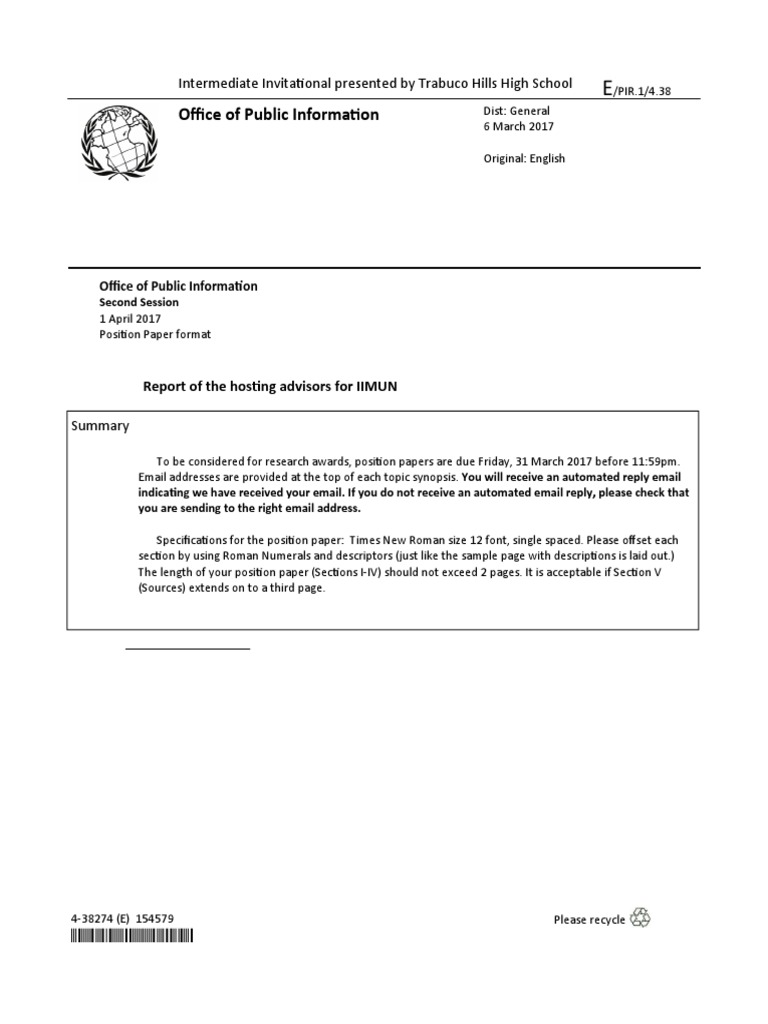 Position Paper Guidelines for IIMUN | PDF | Public Sphere