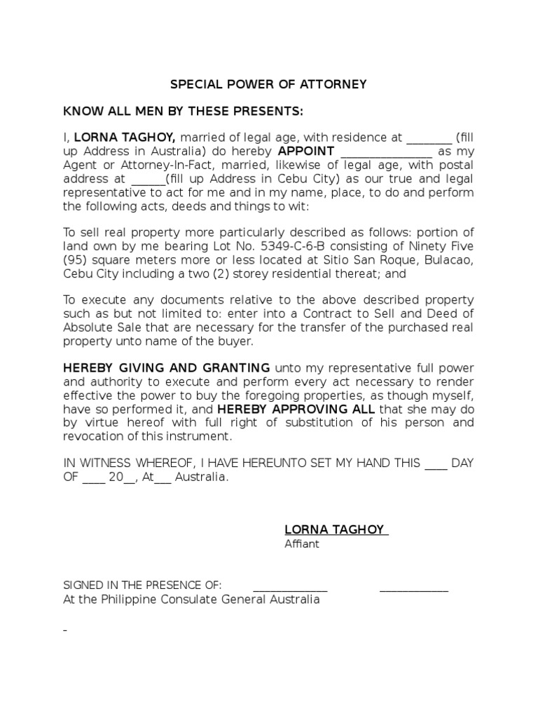 SPECIAL POWER OF ATTORNEY Australia Download Free PDF Power Of Attorney Civil Law