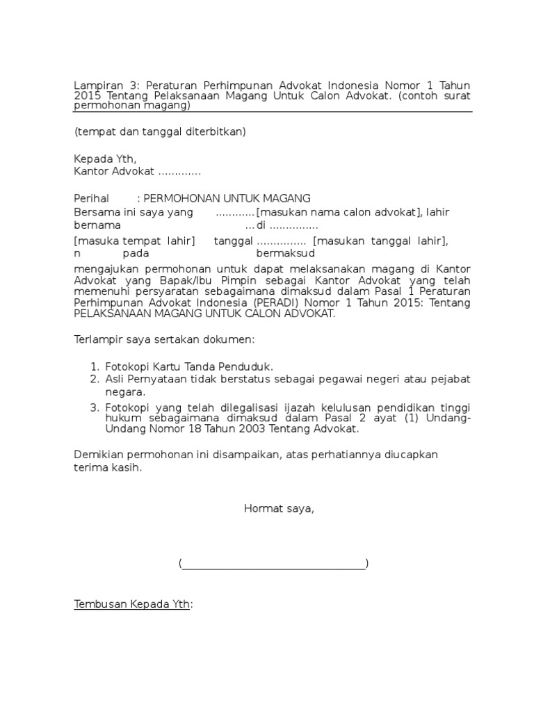 Lampiran 3 Contoh Surat Permohonan Magang