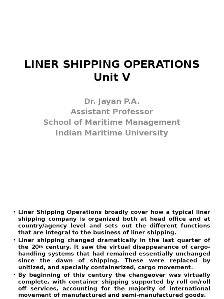 Liner Shipping Operations Download Free PDF Amortization (Business) Underwriting