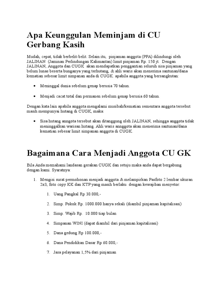 Apa Keunggulan Meminjam Di CU Gerbang Kasih PDF