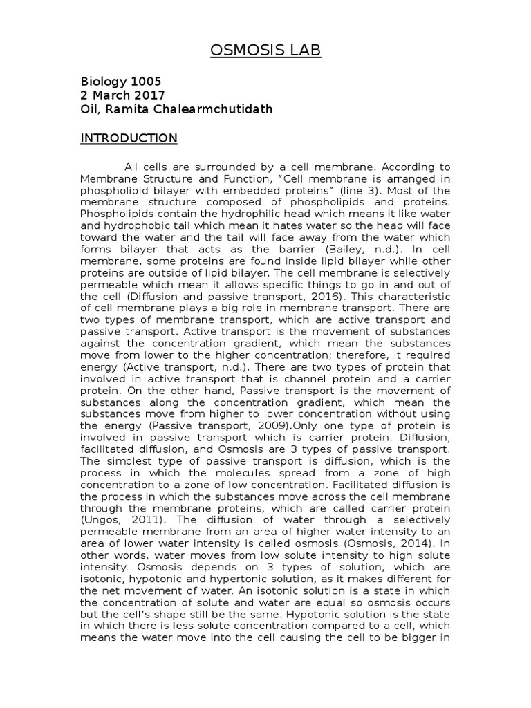 osmosis lab report Cell Membrane Osmosis