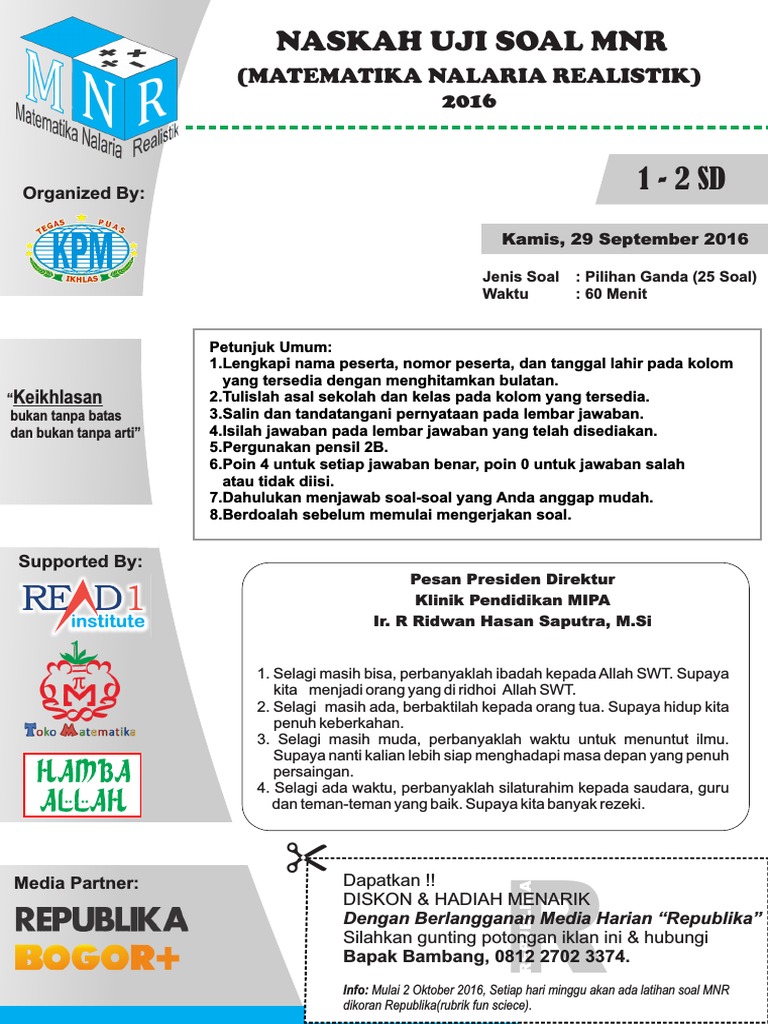 Uji Soal Matematika Level 1 Kelas 2 Sd Pdf