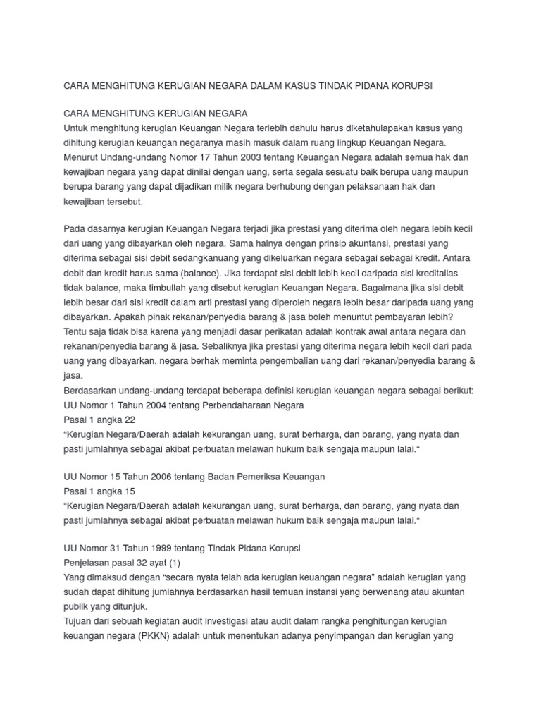 Cara Menghitung Kerugian Negara Dalam Kasus Tindak Pidana Korupsi