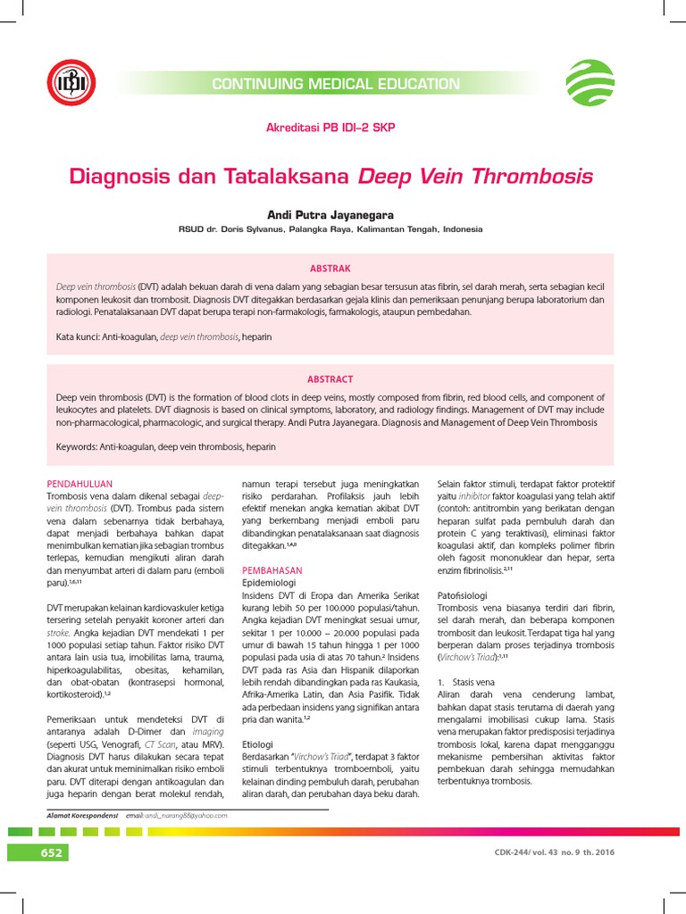 06 - 244CME-Diagnosis Dan Tatalaksana Deep Vein Thrombosis PDF | PDF