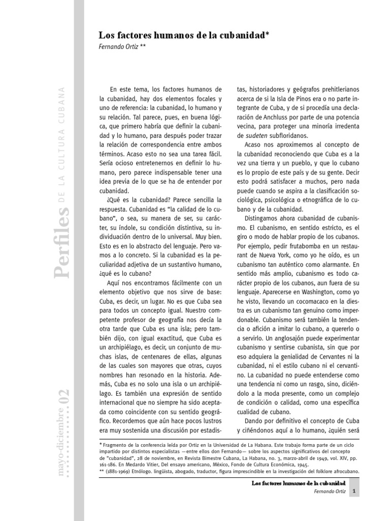 Factores Humanos de La Cubanidad - Fernando Ortiz PDF | PDF | Cuba