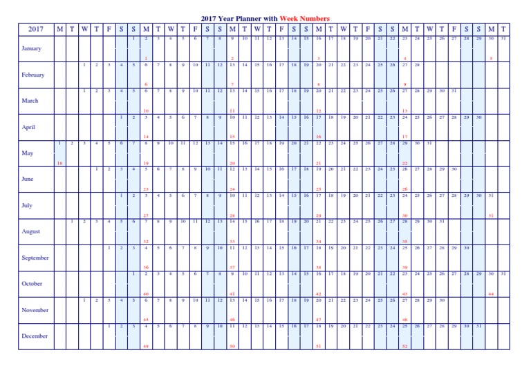2017 Planner with Week Numbers | PDF