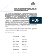 Comunicado de Los Profesores Del Departamento de Planificación Urbana