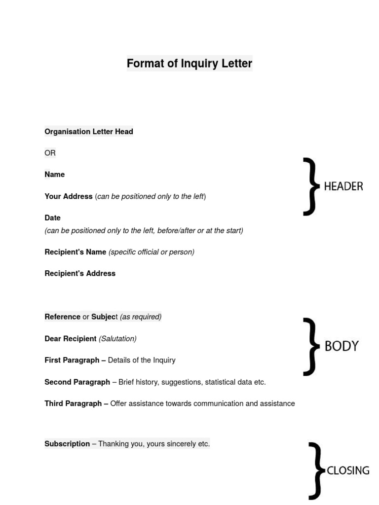 Inquiry Letter Format Guide | PDF | Courier | Employment