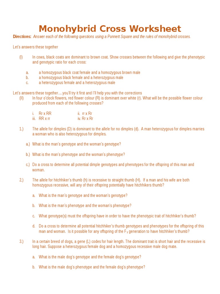 CSEC Biology - Monohybrid Cross Worksheet 23  PDF  Dominance Pertaining To Monohybrid Cross Worksheet Answers