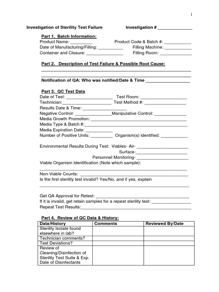 Sterility Test Failure Investigation Report | PDF | Sterilization ...