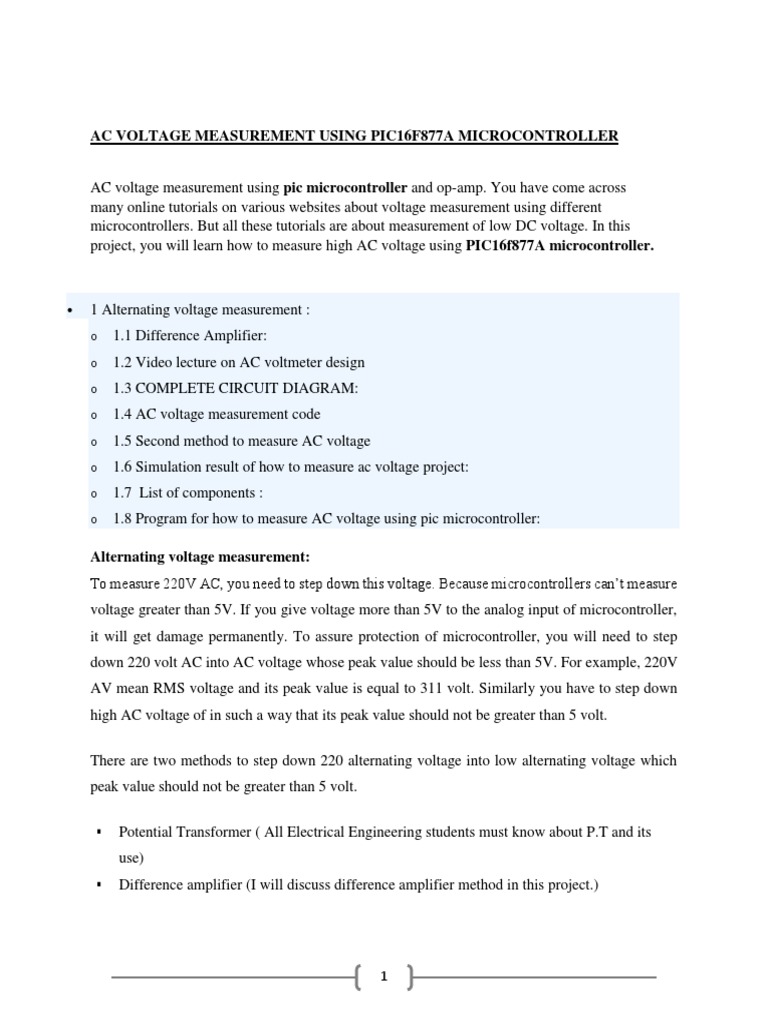 AC Voltage Measurement Using PIC16F877A Microcontroller | PDF | Voltage ...