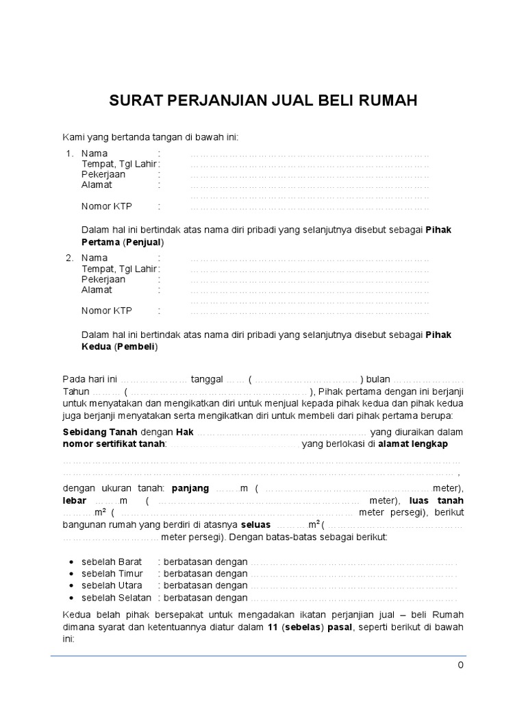 Contoh Surat Perjanjian Jual Beli Rumah | PDF | Pengelolaan Keuangan & Uang