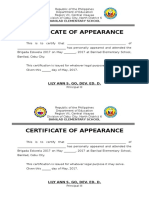 Certificate of Apperance