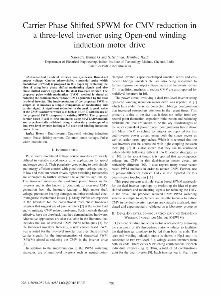 Carrier Phase Shifted SPWM For CMV Reduction in A Three-Level Inverter ...