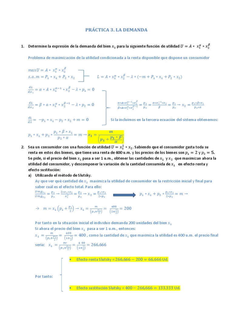Demanda y Efectos en Utilidad Económica | PDF | Curva de demanda ...