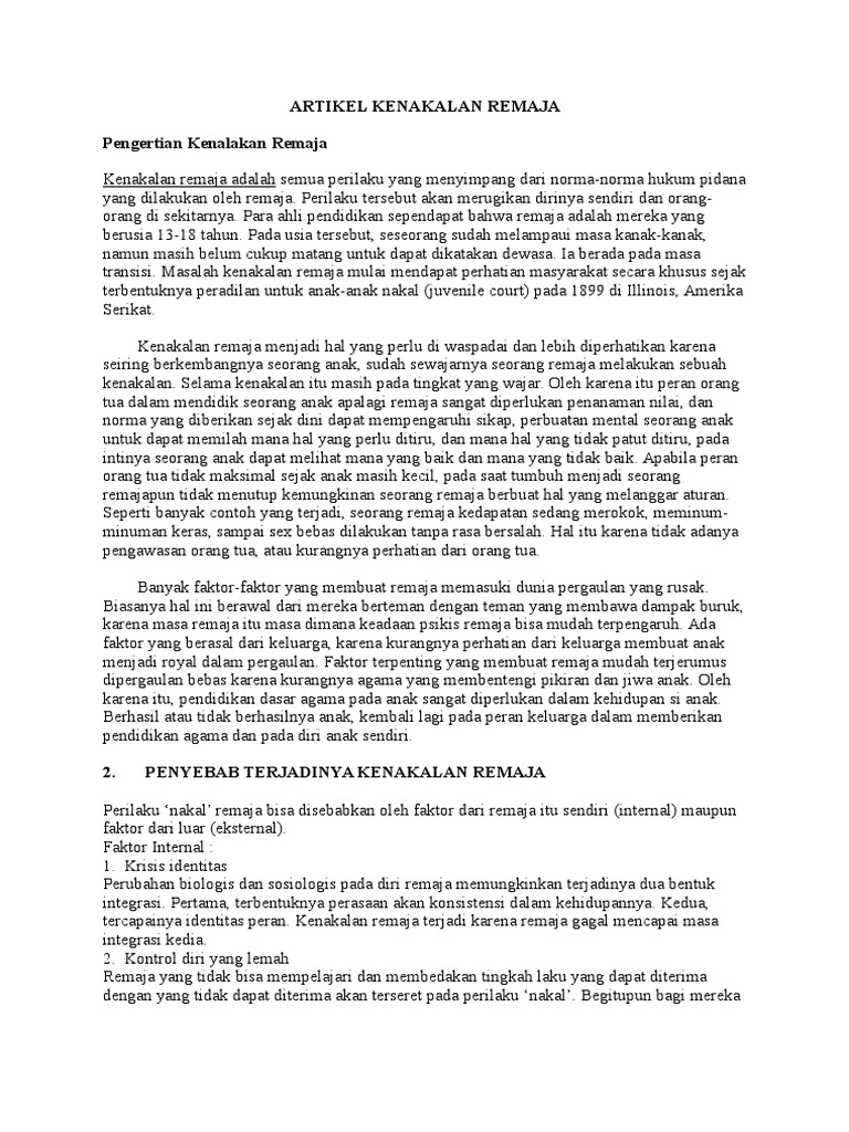 Artikel Kenakalan Remaja