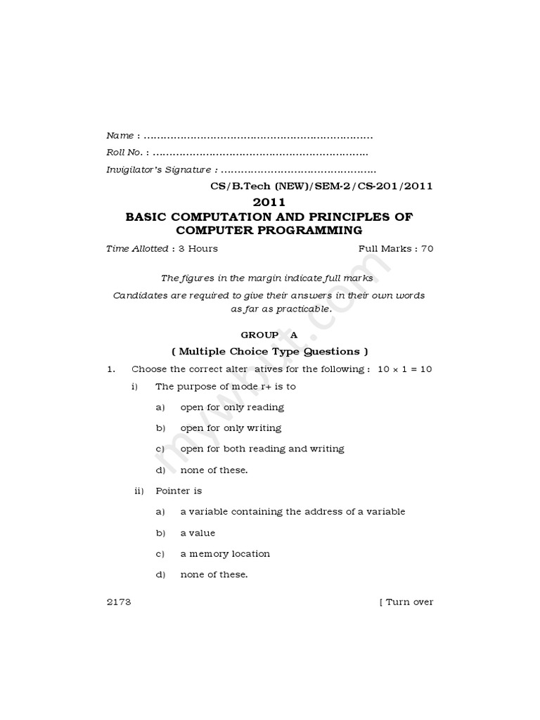 2011 Basic Computation and Principles of Computer Programming | PDF ...