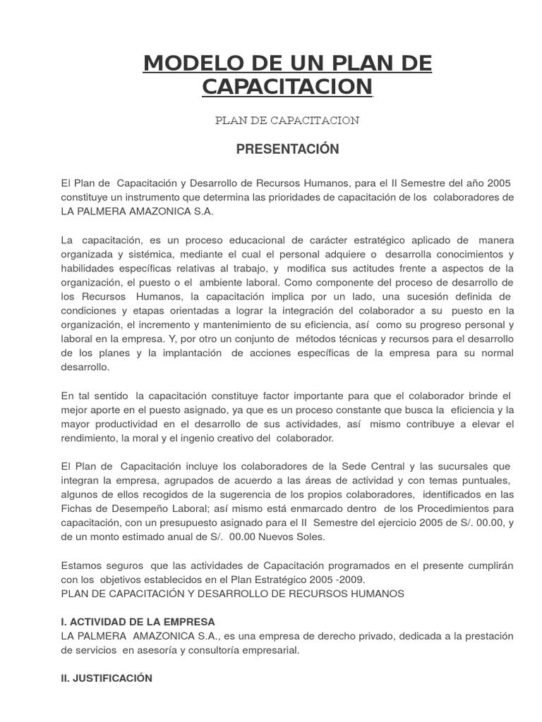 Modelo de Plan de Capacitación Empresarial | PDF | Recursos humanos ...