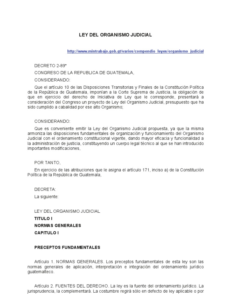 Ley del Organismo Judicial en Guatemala | PDF | Jurisdicción | Juez