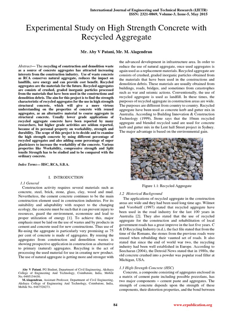 Experimental Study On High Strength Concrete With Recycled Aggregate ...