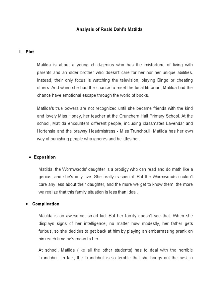 Analysis Of Matilda By Roald Dahl Pdf Narration