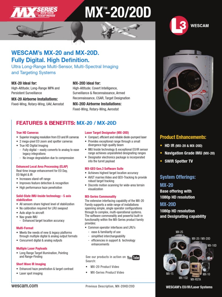 WESCAM MX-20/20D Camera Specifications | PDF | Laser | Infrared