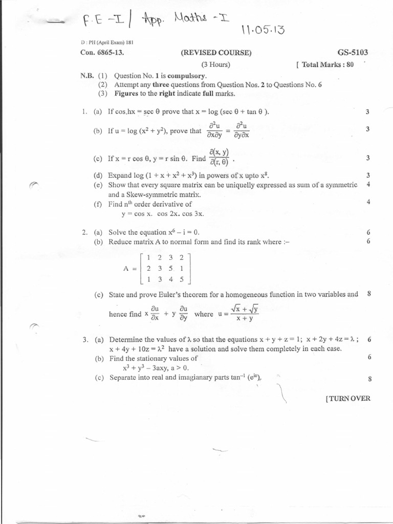 A Maths I Rev 11 May
