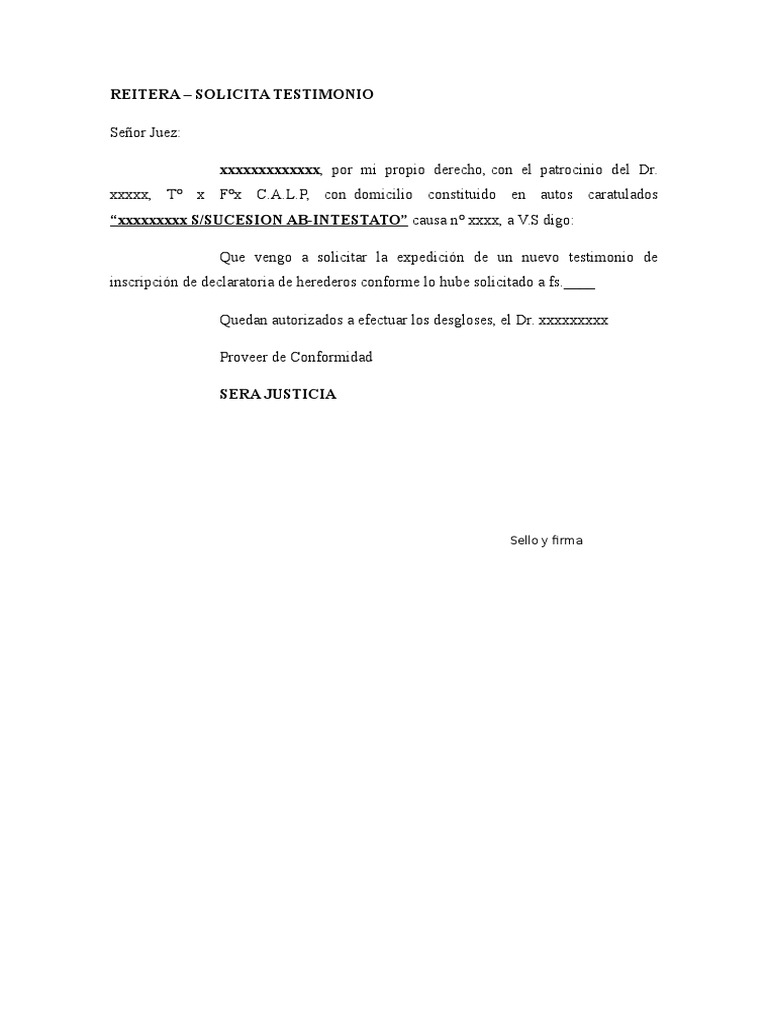 Solicita Oficio Al Archivo Notarial Segundo Testimonio | PDF